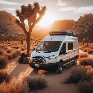 Ford Transit camper van, van life in Joshua Tree at sunset (6)